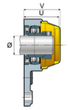 UCFB206-30ME-CEC - System Plast peremcsapágy, 30 mm tengelyhez, excentergyűrűs, A=52,4mm, sárga színű zárt kupakkal (kód: 52206FRB)
