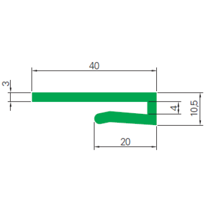 J-profil, fehér PE, B=40mm, H=10,5mm, 2 vagy 3 mm laposvasra J-profil, fehér PE, B=40mm, H=10,5mm, 2 vagy 3 mm laposvasra