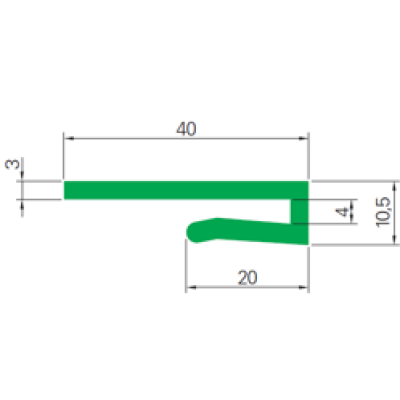 Murtfeldt J-profil, zöld PE, B=40mm, H=10,5mm, 50 méteres tekercsben